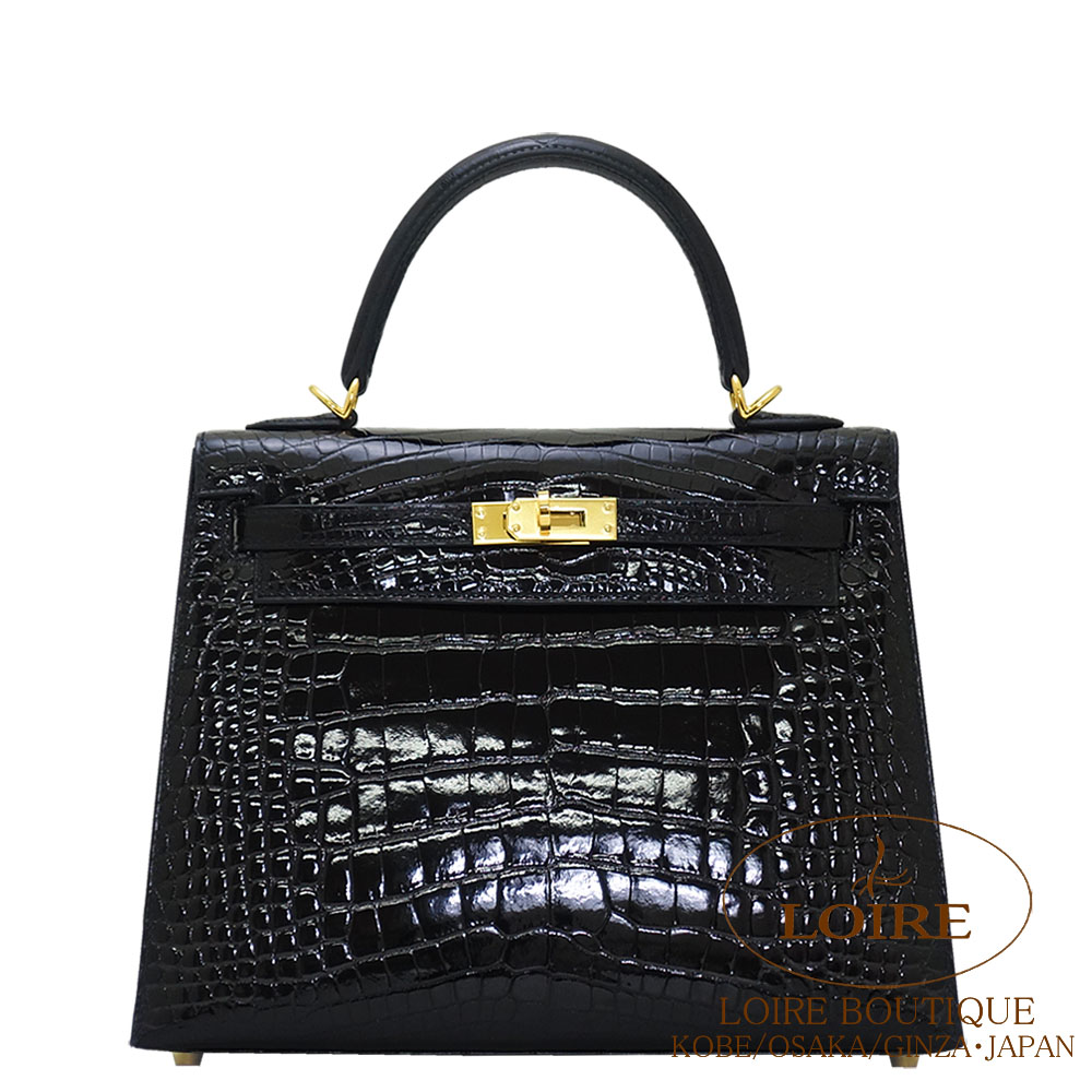 エルメス<br>ケリー 25cm 外縫い<br>クロ<br>クロコダイル 