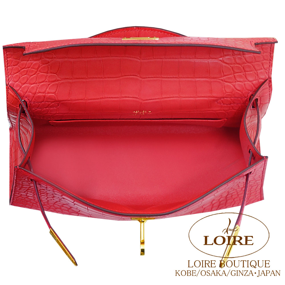 未使用　定価65万　エルメス　ケリー グローブ クロコダイル レッド　7　赤 HERMES(エルメス)/ケリー32（内縫い）/クロコ・ニロティカス×ゴールド